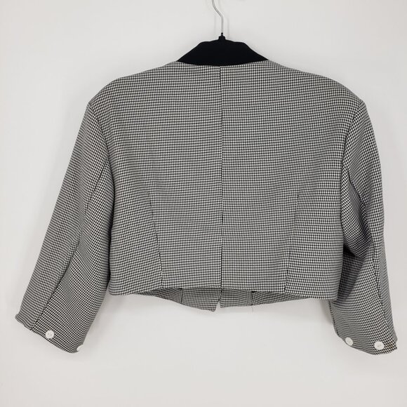Storets Cropped Houndstooth Plaid Blazer Jacket S Womens Button Up Black White - Picture 2 of 9